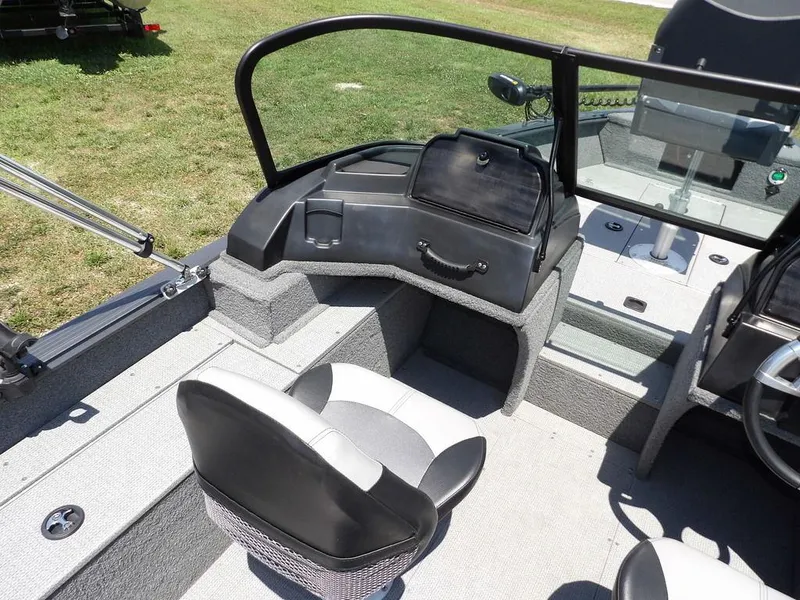 Slide: The Image of 2022 G3 Angler V164 F boat interior with seating and control panel. - 25