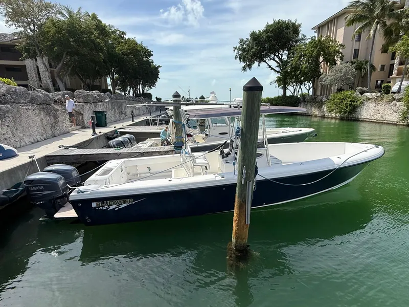 The Image of 2003 Bluewater Sportfishing 2850 boat docked in a scenic marina setting. - 1