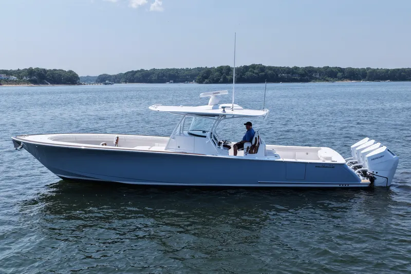 Slide: The Image of 2026 Valhalla Boatworks V-41 cruising on calm waters, side view. - 9