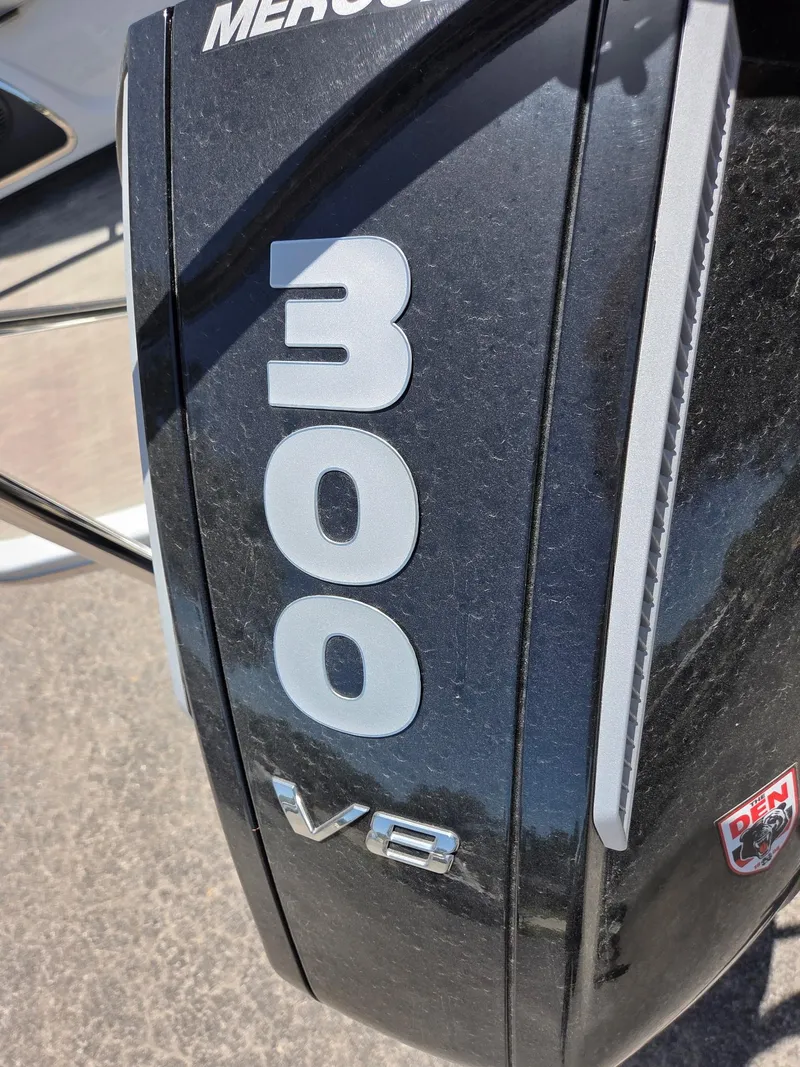 Slide: The Image of Close-up of Mercury 300 V8 engine on 2023 Bennington 25RTSB boat. - 14