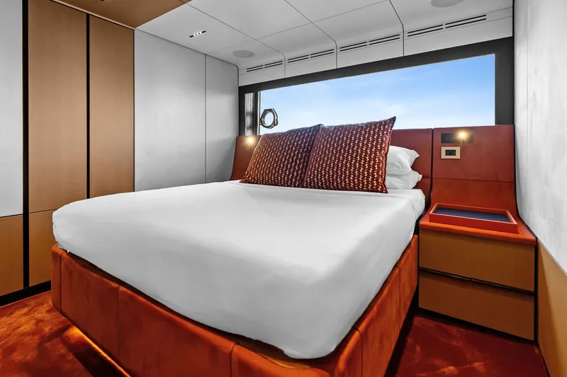 Slide: The Image of Luxurious bedroom interior of 2025 Wally Wallytender 100 yacht with modern design. - 72