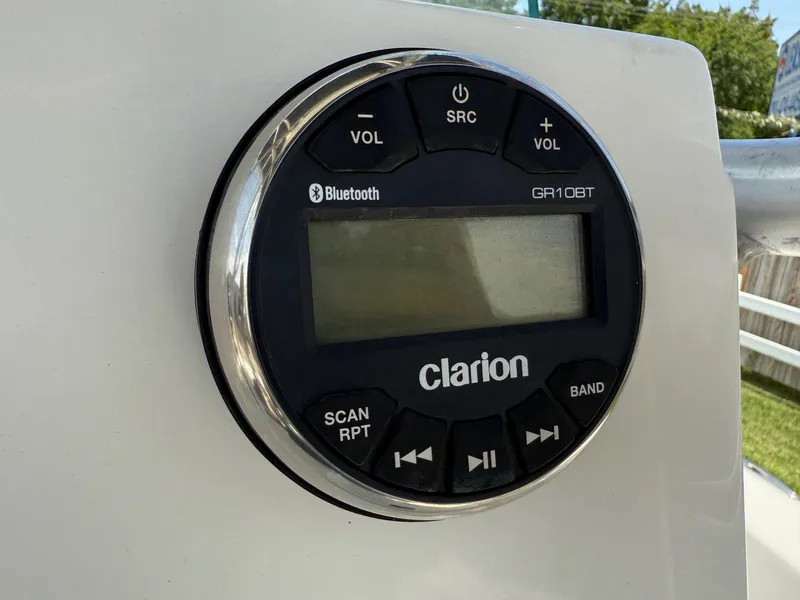 Slide: The Image of Clarion GR10BT audio system on 2019 Sea Born LX21 Center Console boat. - 18
