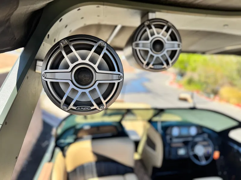 Slide: The Image of 2022 MB F21 Tomcat boat with JL Audio speakers, interior view. - 11