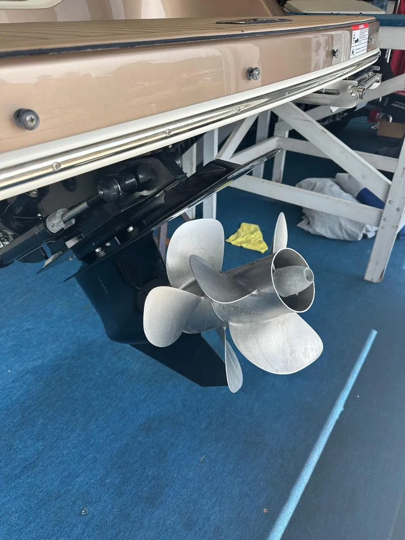 Slide: The Image of 2024 Chris-Craft Launch 25 GT boat propeller detail on display. - 23