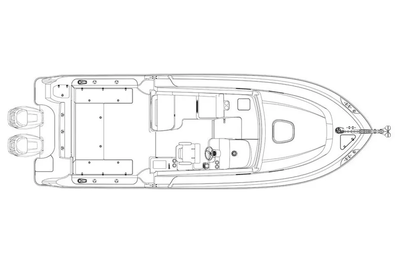 Slide: The Image of Top view schematic of a 2013 Boston Whaler 315 Conquest boat layout. - 14