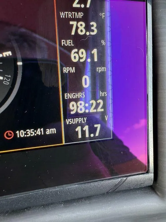 Slide: The Image of Dashboard display of a 2022 Bennington 23 LSBA showing engine hours and fuel level. - 19