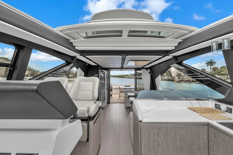 Slide: The Image of Luxurious interior of 2020 Azimut S7 FLY yacht with modern design and scenic views. - 40