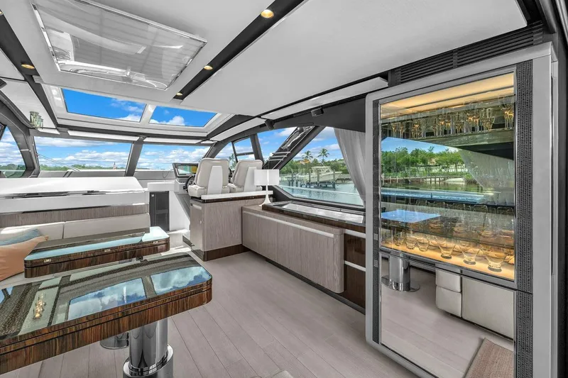 Slide: The Image of Luxurious interior of 2020 Azimut S7 FLY yacht with panoramic windows and elegant furnishings. - 43