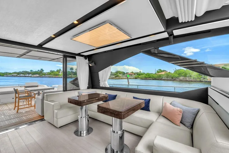 Slide: The Image of Luxurious interior of 2020 Azimut S7 FLY yacht with scenic water view. - 45