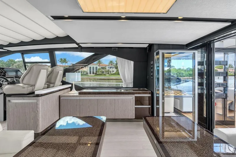 Slide: The Image of Luxurious interior of 2020 Azimut S7 FLY yacht with modern design and scenic views. - 46