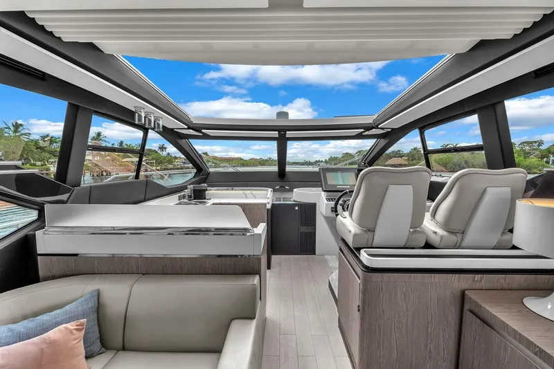 Slide: The Image of Interior of 2020 Azimut S7 FLY yacht with modern design and panoramic windows. - 47