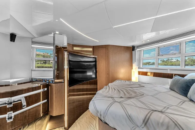 Slide: The Image of Luxurious interior of 2020 Azimut S7 FLY yacht with modern bedroom design. - 71