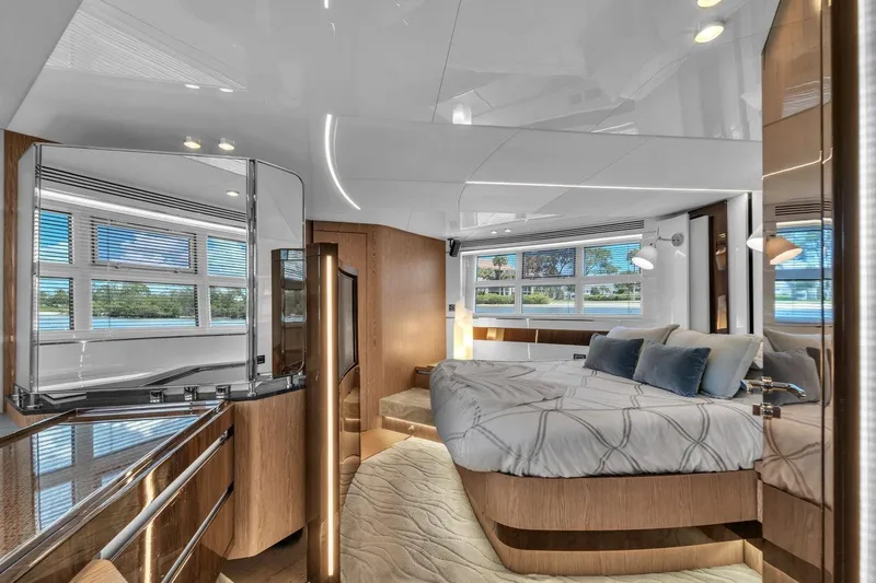 Slide: The Image of Luxurious interior of 2020 Azimut S7 FLY yacht with modern bedroom design. - 72