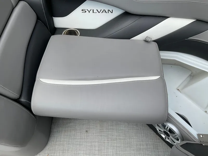 Slide: The Image of Gray seat cushion on a 2019 Sylvan SE-CRS25 boat, featuring sleek design and speaker. - 20