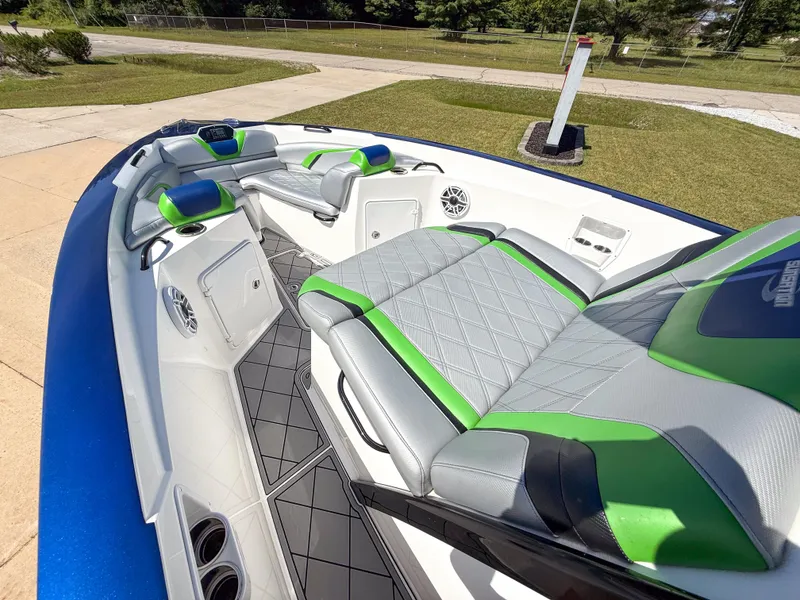 Slide: The Image of 2018 Sunsation 32 CCX boat interior with stylish seating and modern design. - 11