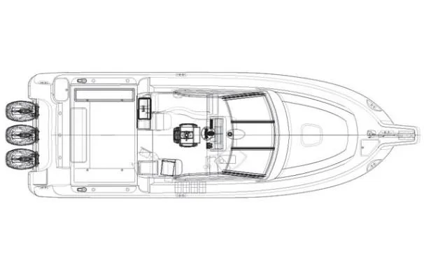Slide: The Image of Top view schematic of a 2013 Boston Whaler 345 Conquest boat layout. - 38