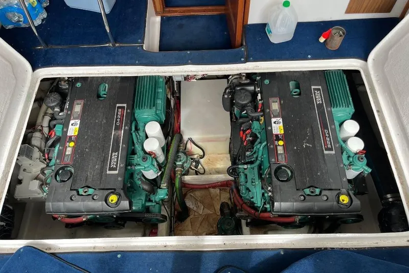 Slide: The Image of Engine compartment of a 1976 Uniflite 32 Sport Sedan with twin Volvo Penta engines. - 24