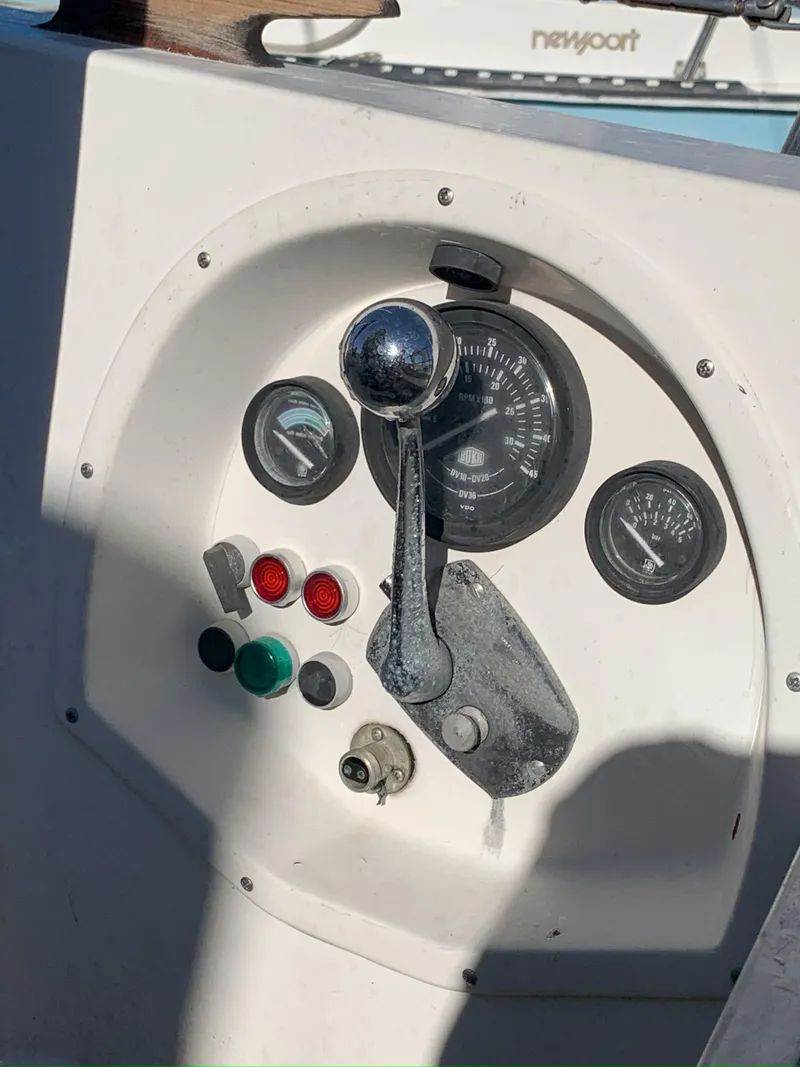Slide: The Image of Control panel of a 1980 Nautor Swan 371 sailboat with gauges and levers. - 10