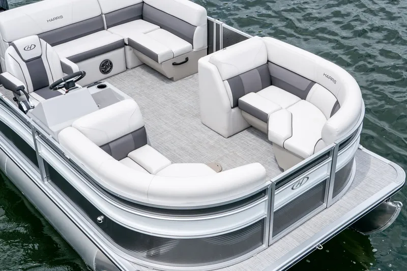 Slide: The Image of 2026 Harris Cruiser 190 pontoon boat on the water. - 21