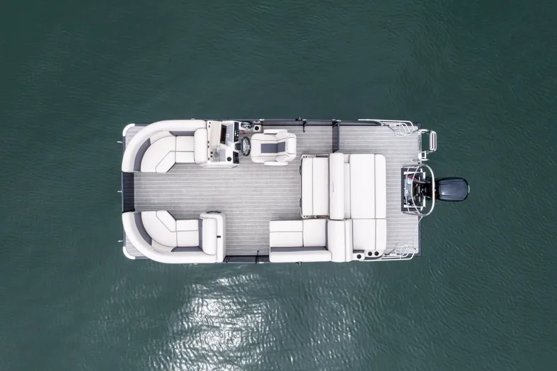 Slide: The Image of Aerial view of Harris Cruiser 190 pontoon boat, 2026 model. - 3