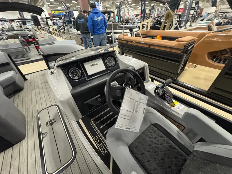 Slide: The Image of Interior of Harris Solstice 230 boat, 2026 model, at a boat show. - 47