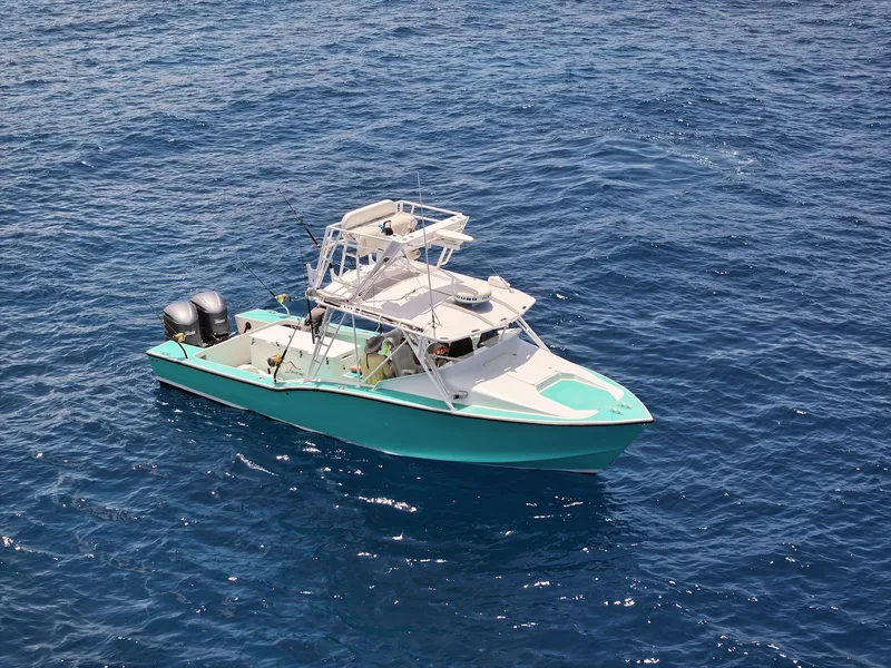 The Image of A 2018 Custom Ocean Master boat cruising on clear blue ocean waters. - 1