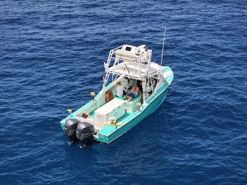 Slide: The Image of Aerial view of 2018 Custom Ocean Master boat on open sea. - 3