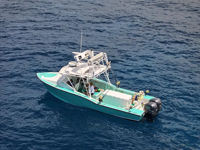 Slide: The Image of Aerial view of 2018 Custom Ocean Master boat on open sea. - 5