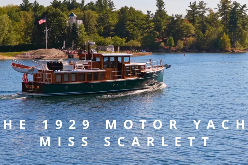The Image of Vintage 1929 Gidley 52 Retro Modern Motor Yacht cruising on a scenic lake. - 0