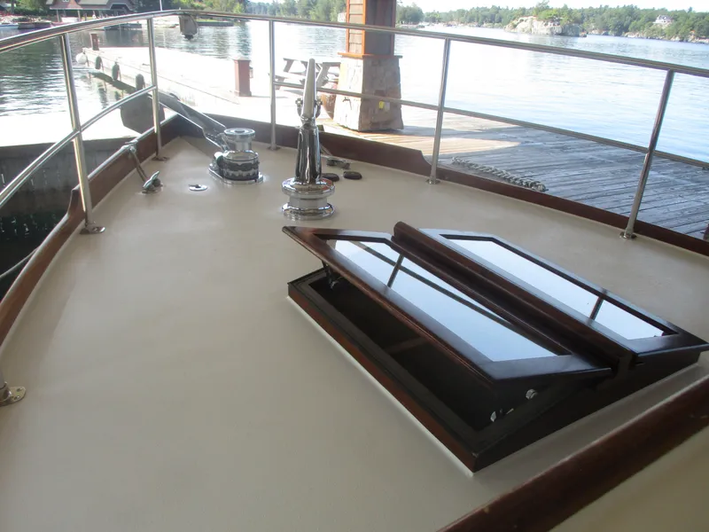 Slide: The Image of Deck of 1929 Vintage Gidley 52 Retro Modern Motor Yacht by the water. - 19
