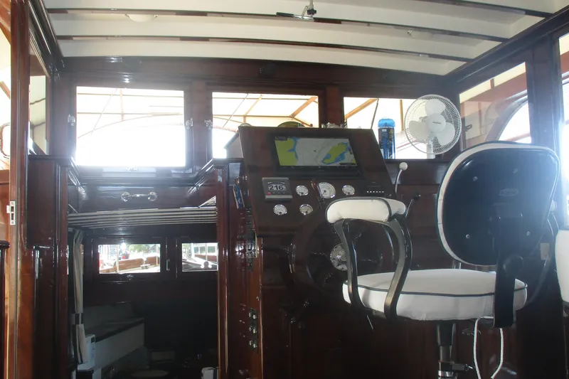 Slide: The Image of Interior of 1929 Vintage Gidley 52 Retro Modern Motor Yacht with classic wooden helm. - 29