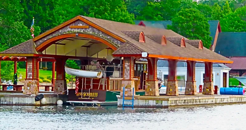 Slide: The Image of Vintage 1929 Gidley 52 Retro Modern Motor Yacht docked at a picturesque boathouse. - 38