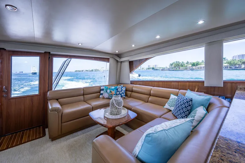 Slide: The Image of Luxurious interior of 2005 Viking 61 yacht with leather seating and ocean view. - 45