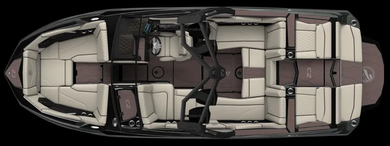 Slide: The Image of 2026 Tigé Z3 boat interior, top view, featuring luxurious seating and modern design. - 6