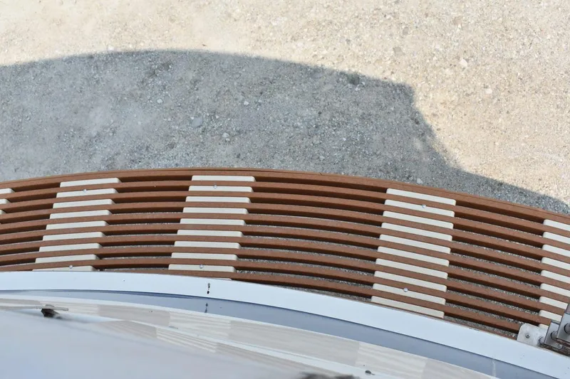 Slide: The Image of Curved wooden deck of 1967 Hatteras 41 Twin Cabin yacht. - 9