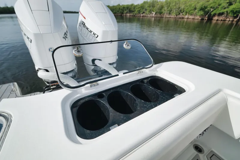 Slide: The Image of Freeman 47 boat with dual engines and open storage compartment, 2022 model. - 40