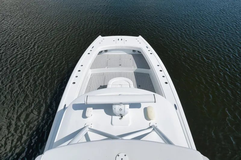 Slide: The Image of Aerial view of 2022 Freeman 47 boat on calm water. - 45
