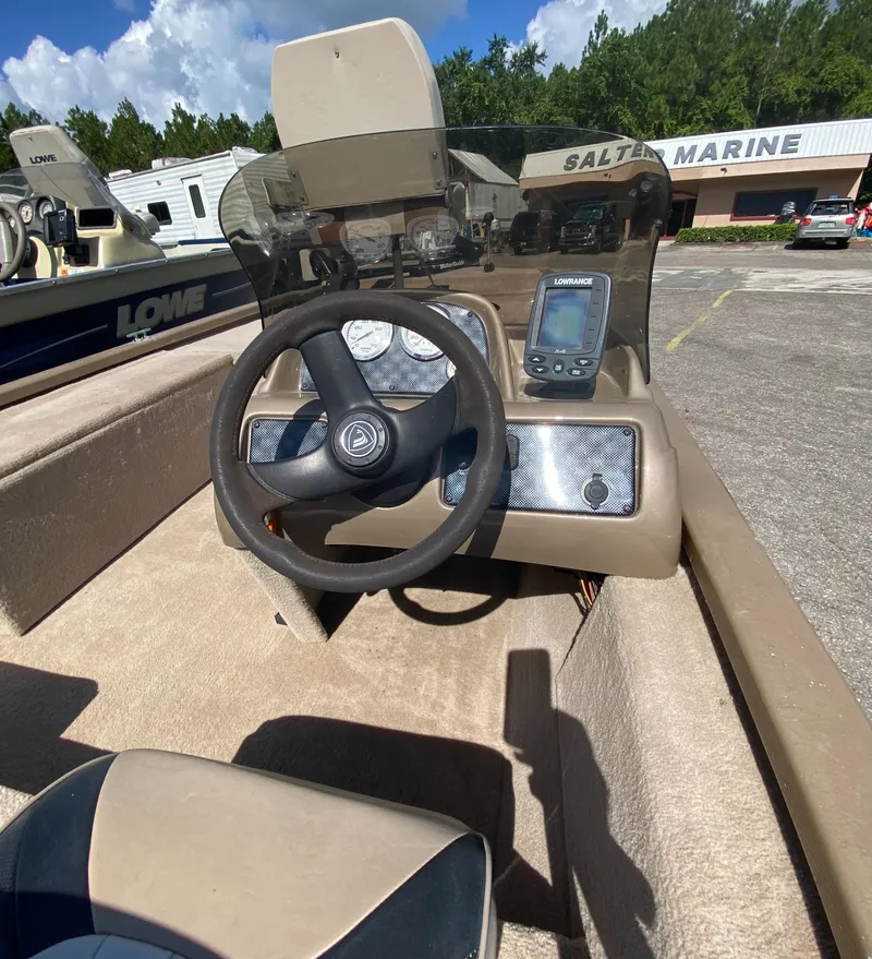 Slide: The Image of Steering console of a 2006 Fisher 1600 boat with navigation equipment at Salter Marine. - 6