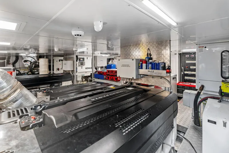 Slide: The Image of Engine room of 2023 Wally WHY 150 yacht, featuring advanced machinery and equipment. - 110