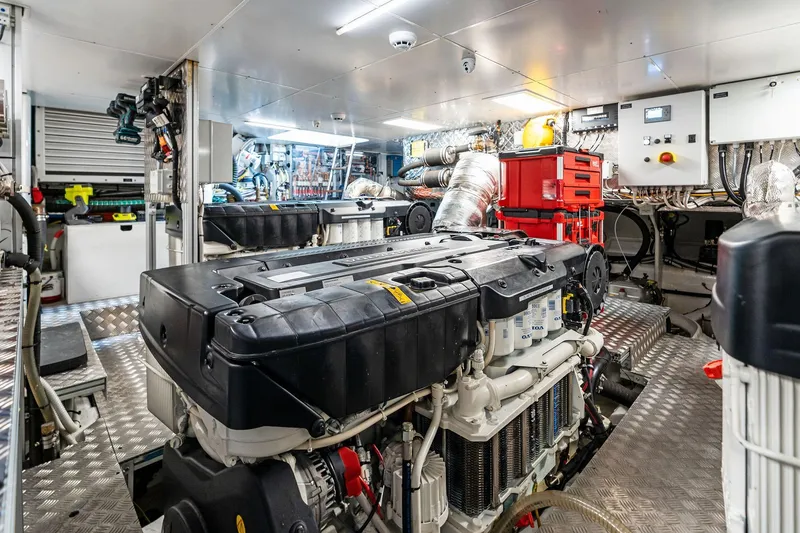 Slide: The Image of Engine room of 2023 Wally WHY 150 yacht, featuring advanced machinery and equipment. - 115