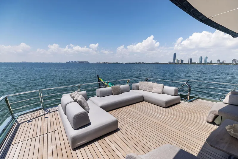 Slide: The Image of Luxurious deck of 2023 Wally WHY 150 yacht with ocean view and modern seating. - 19