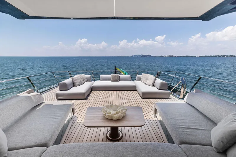 Slide: The Image of Luxurious deck of 2023 Wally WHY 150 yacht with ocean view and elegant seating. - 20