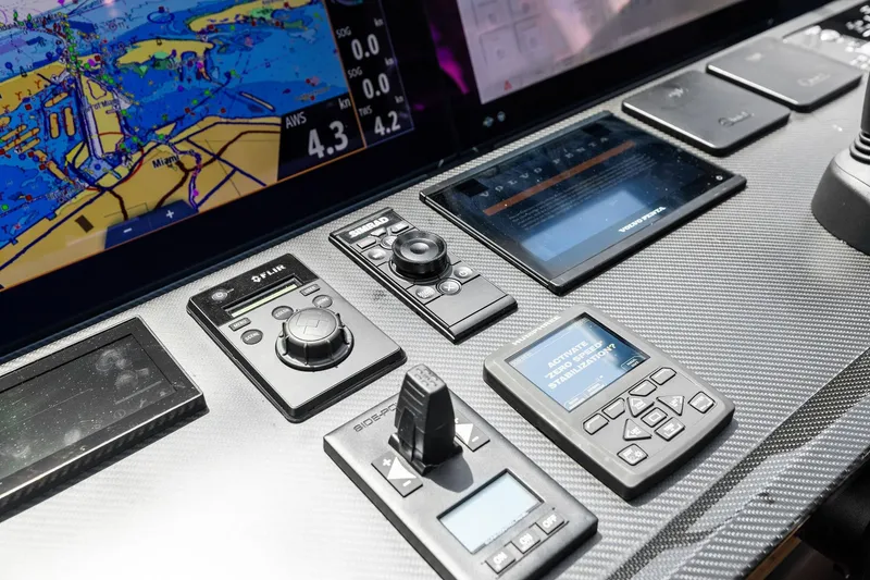Slide: The Image of Control panel of 2023 Wally WHY 150 yacht with navigation and stabilization systems. - 37