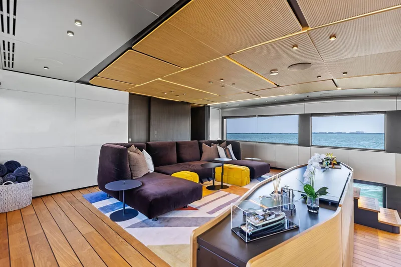 Slide: The Image of Luxurious interior of 2023 Wally WHY 150 yacht with modern design and ocean view. - 44