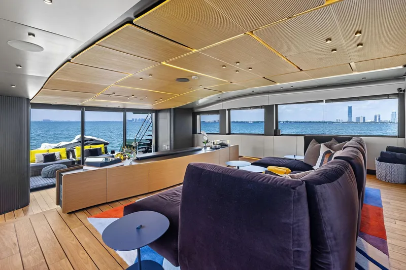 Slide: The Image of Luxurious interior of 2023 Wally WHY 150 yacht with ocean view and modern furnishings. - 46