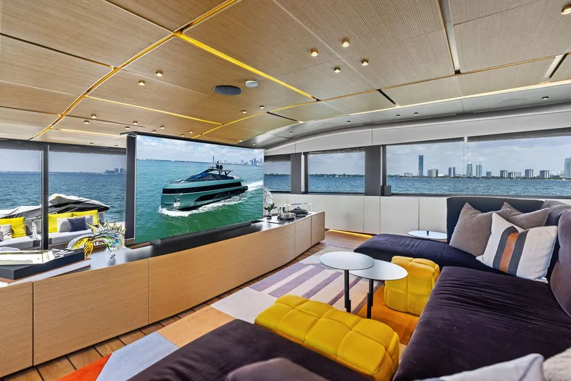 Slide: The Image of Luxurious interior of 2023 Wally WHY 150 yacht with panoramic ocean views and modern decor. - 47