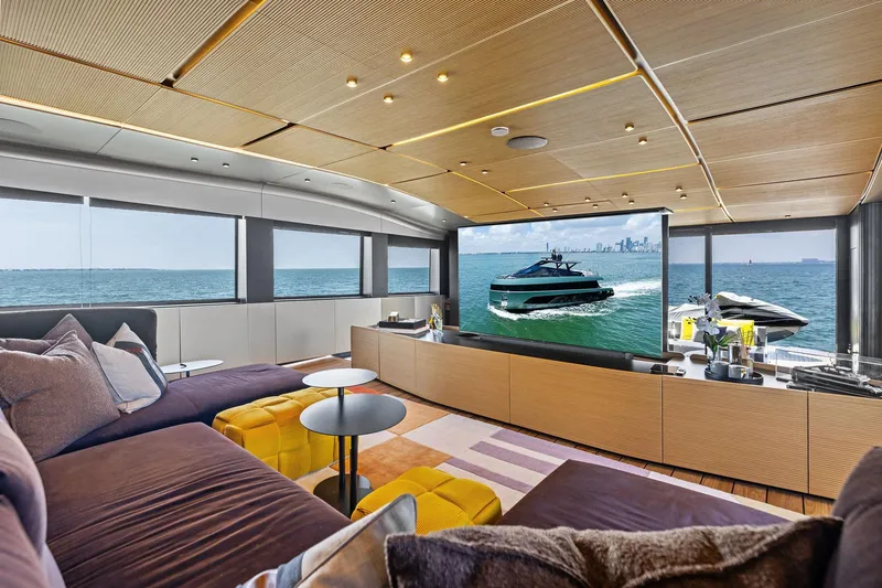 Slide: The Image of Luxurious interior of 2023 Wally WHY 150 yacht with ocean view and modern decor. - 48
