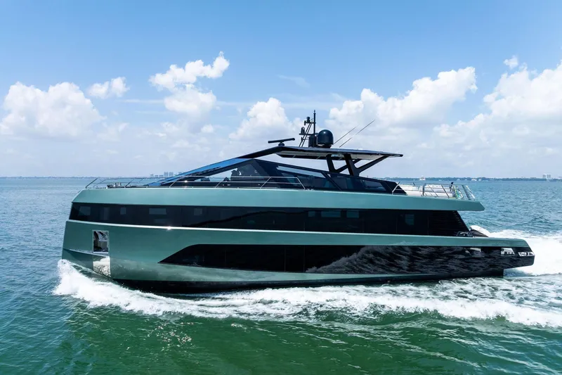 Slide: The Image of Luxury yacht Wally WHY 150 cruising on open water, 2023 model. - 5