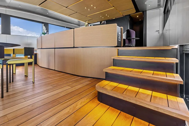 Slide: The Image of Luxurious interior of 2023 Wally WHY 150 yacht with modern wooden flooring and elegant design. - 50