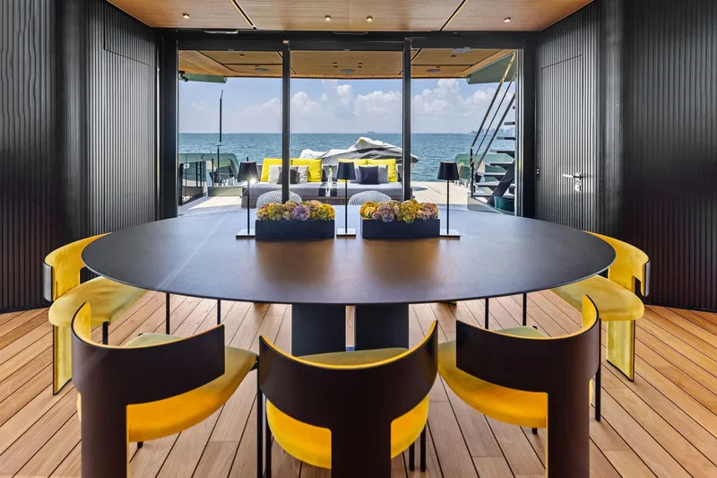 Slide: The Image of Luxurious interior of 2023 Wally WHY 150 yacht with ocean view and modern decor. - 51